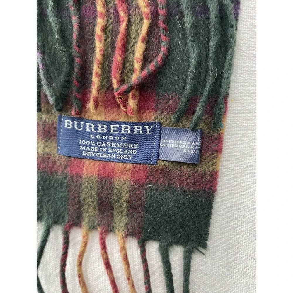 BURBERRY Plaid Cashmere Nova Check Scarf Green Red